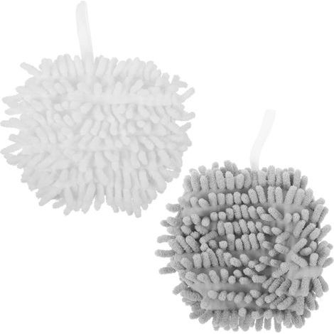 Lntyq 2 pièces Lot Serviettes à Main Chenille Accrocheuses Super Absorbantes Séchage Rapide pour Cuisine et Salle de Bain Blanc et Gris (1/5)