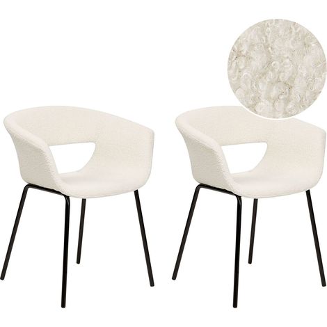Set di 2 sedie tessuto bouclè bianco sporco senza braccioli con gambe in metallo Elma