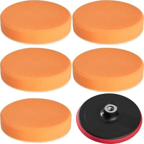 ALLIANDISLot de 5 éponges de polissage moyen 150mm – Disque de polissage M14 – Structure gaufrée pour finition parfaite – Couleur orange (1/3)