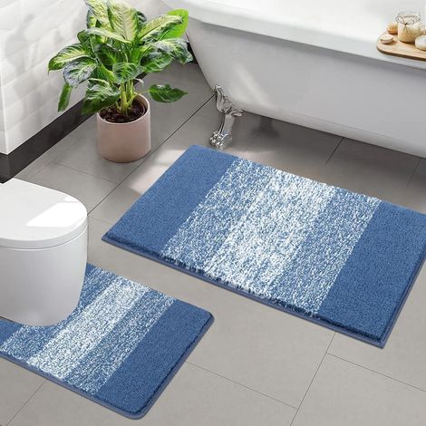 Badteppich Set 2teilig Hochflor Blau 50 x 80 + 50 x 60 cm (1/5)