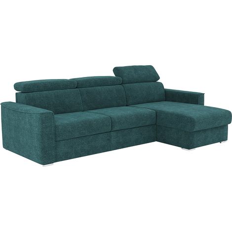 Divano angolare reversibile letto trasformabile espresso in tessuto ciniglia blu anatra - Materasso 140 cm - Dimensione per dormire 140 cm - Materasso 14 cm VIZIR
