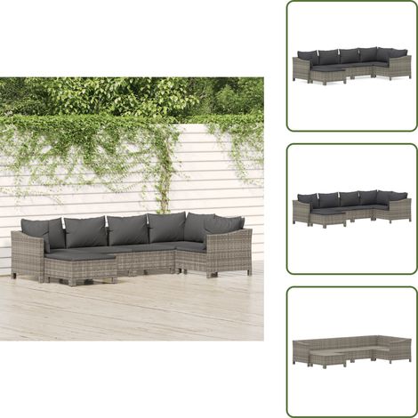6-tlg. Garten-Lounge-Set mit Kissen Grau Poly Rattan - Gartenloungeset - Outdoor Möbel - Rattan Gartenmöbel - Loungemöbel - Gartenmöbel Set (1/5)