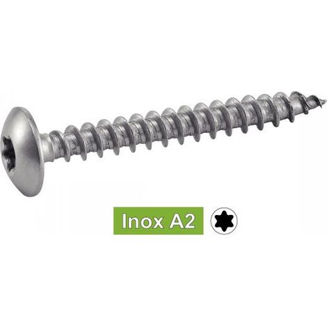 Vis à bois tête cylindrique large pour penture inox - Longueur: 30 - Qualite Inox: A2 - Diamètre: 6 (1/7)