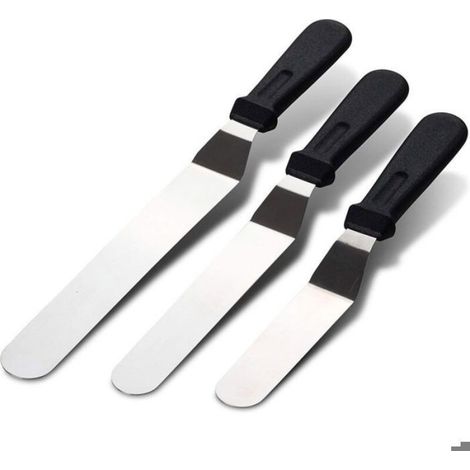 Spatules coudées pâtisserie - Acier inoxydable Poignée inclinée - Décoration gâteau - 3 pièces