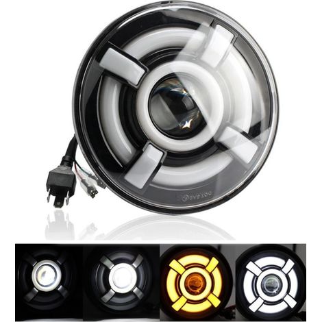 Universell 7 Zoll (18 cm) LED-Scheinwerferlampe / Halogen, 12V–24V, Abblend-/Fernlicht, mit DRL-Tagfahrlicht, Blinker weiß-gelb,