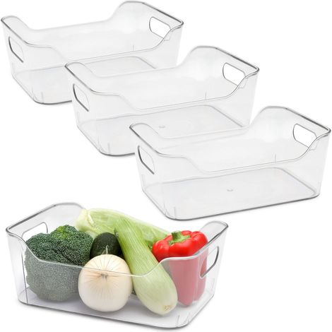 Kunststoff Kühlschrank Organizer 25 x 18 cm transparent - 4er Set - Aufbewahrungsbox für die Küche lebensmittelecht