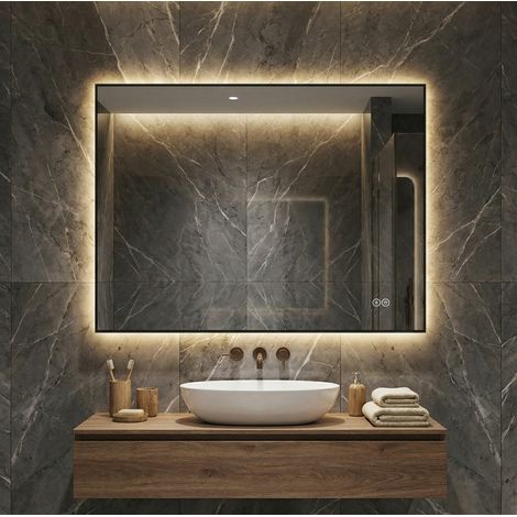 Espejo LED 60x80 cm para baño con antivaho, 3 colores, regulable y memoria, marco de aluminio plateado (1/5)