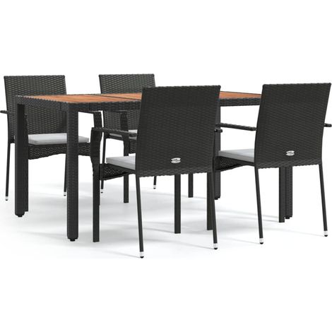 Ensemble à manger de jardin coussins 5pcs  Mobilier de jardin Noir Résine tressée (1/5)