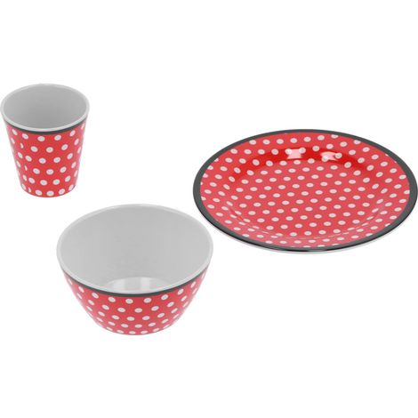 Obstteller-, Schüssel- und Becher-Set mit rotem Punktmuster, Geschirrset, Küchenaccessoire (1/5)