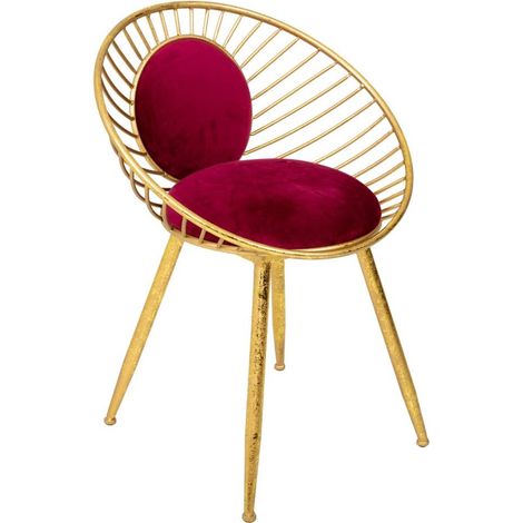 Banqueta de metal dorado tapizada roja 55x46x70
