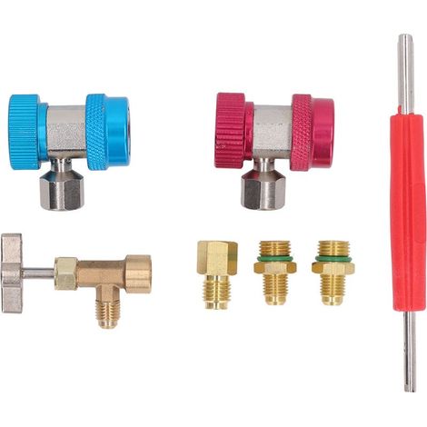 Kit R134A Adaptateur Clapet de Réservoir Coupleur Rapide Double Tête Vanne de Démontage pour Climatisation Auto (1/5)
