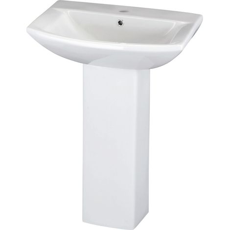 Square 1 Tap Hole Ceramic Basin & Full Pedestal - 600mm