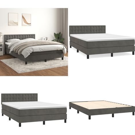 Boxspringbett mit Matratze Dunkelgrau 140x190 cm Samt - Boxspringbett - Samtbett - Doppelbett - Luxusbett - Hochwertiges Bett - Home & Living (1/5)