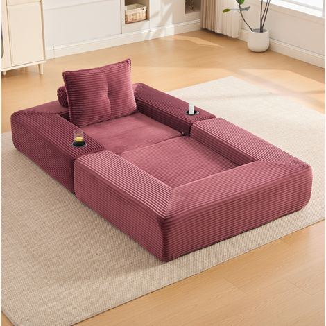 Divano letto pieghevole 122x98x80 cm bordeaux con portabicchiere e tasca, velluto a coste, MEUBLIV (1/5)
