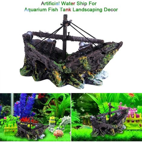 Décoration pour aquarium - Bateau en résine artificielle - Ornements paysagers pour bassins et aquariums (1/5)