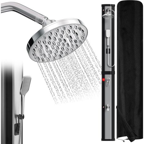 Douche solaire argentée - 60 l - Avec couvercle de protection - Pommeau de douche réglable à 180° et douchette à main - Chauffable jusqu'à 60 °C - Parfait pour le jardin et la maison (1/5)
