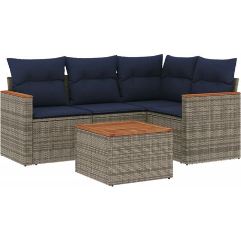 Maison Exclusive - 5-teiliges Gartensofa-Set mit Kissen, grau, Po