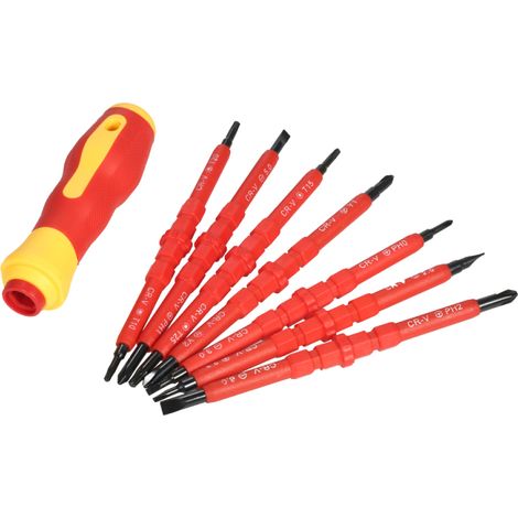 Elektriker-Reparaturset: 7 in 1 austauschbare isolierte Schraubendreher (500 V) mit magnetischen Phillips- und Schlitzbits.