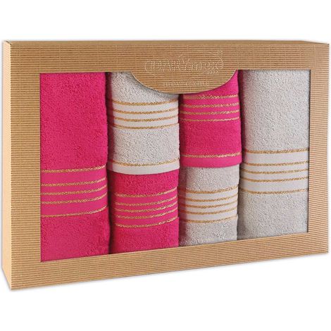 Juego de toallas de algodón de 6 piezas, caja de 50x90 + 70x140 cm, color fucsia ceniza claro. (1/5)