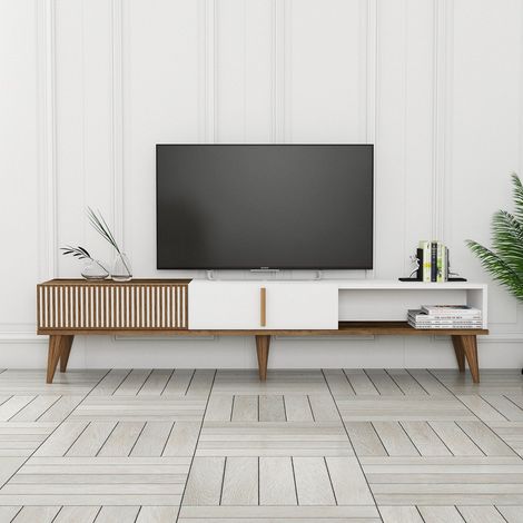 TV-Möbel Milan Alt Walnuss Weiß Melamin 180x40x35 cm