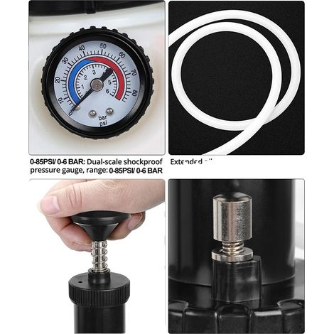 Sistema de llenado de aceite de transmisión, capacidad de 3 litros, 8 adaptadores incluidos, manómetro integrado, bomba manual fácil de usar, diseño compacto. (1/5)