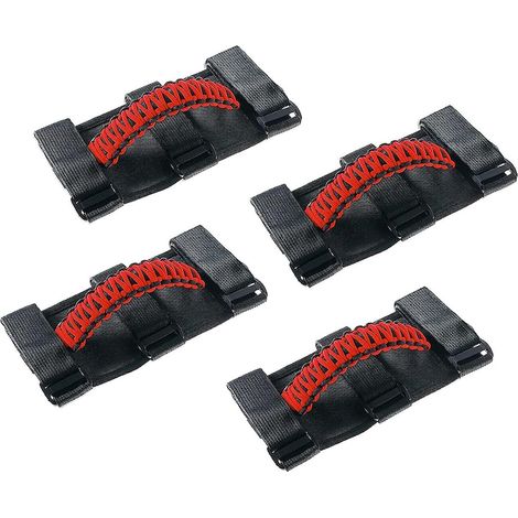 Poignées de maintien pour arceau de sécurité Jeep Wrangler et Gladiator (1955-2022), conception robuste, noir et rouge, lot de 4. (1/5)