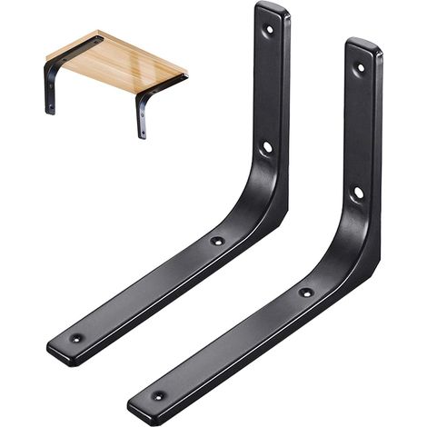 Support Etagère Murale Fixation Flottante Support, Tablette Flottante Support Flottant en Bois Dissimulé à Fixation, Equerre Charge Lourde Noir Mat en Métal, 2Pcs (1/5)