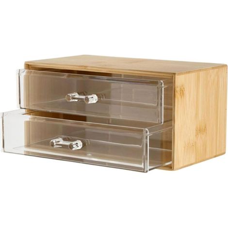 ORION91oficial® - 2-Unit Bamboo Bathroom Organizer Drawer Set, approx. 18.5x9.5x10 cm, lightweight and sturdy for cosmetics, with transparent drawers for easy organization. Ideal for bathroom, desk, o (1/5)