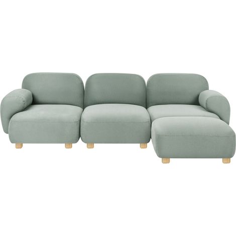 Divano modulare a 3 posti in tessuto con pouf tre elementi idrorepellente gambe in legno verde chiaro Amli (1/5)