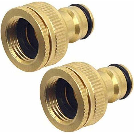 Lot de 2 connecteurs de robinet de tuyau d'arrosage en laiton, adaptateur de robinet à filetage femelle 1/2 et 3/4 2 en 1 (1/4)