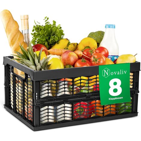 8 caisses pliables robustes, 30 L, noires