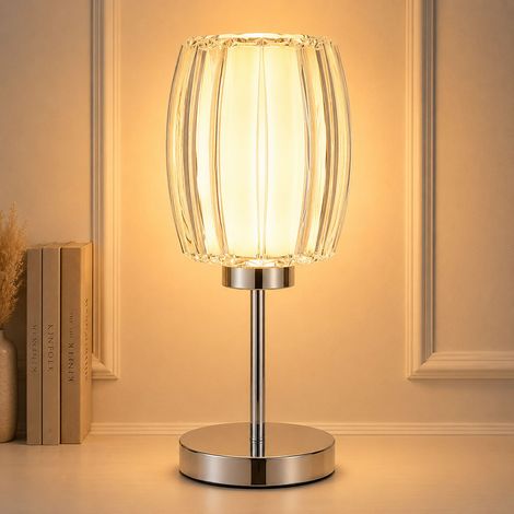 Tischleuchte Beistelllampe Leselampe verchromt Acryl Glas Wippschalter H 40 cm (1/5)