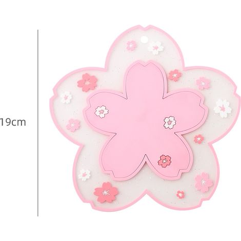 Cute Sakura Thermal Insulation Pad Japanese Flour Meal Silicone PVC Coaster Ins Anti-hot Pad(pink) (1/2)