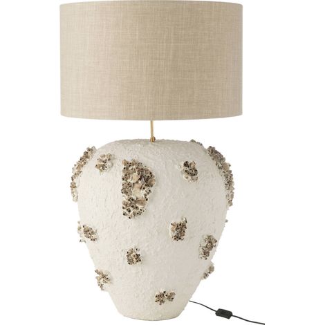 Lampe en terre cuite blanche effet pierre abat jour beige élégant - Blanc pierre et beige naturel (1/3)
