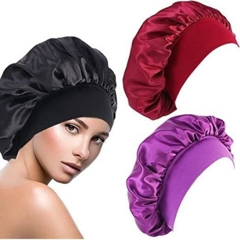 Cuffia da notte in raso - Set da 3 pezzi - Elastica - Leggera - Traspirante (1/4)