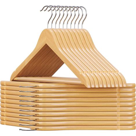 Lote de 20 perchas de madera de arce barra antideslizante muescas longitud 44,5 cm giratoria de 360 grados percha para ropa chaqueta pantalón natural 120000063 (1/4)