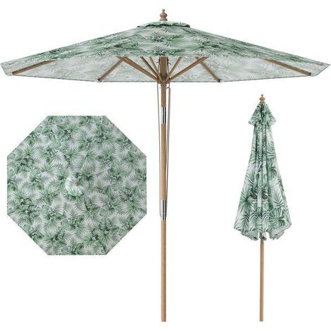 Parasol vert 270 cm en polyester avec inclinaison à bouton-poussoir, mât en hêtre et toit ventilé pour jardin, terrasse et patio (1/5)