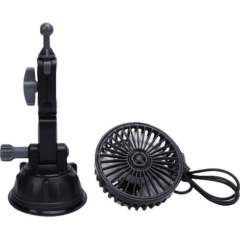 Ortviai Ventilateur USB à ventouse silencieux 3 vitesses, réglable à 360°, noir, pour voiture, camion, fourgon, SUV, camping-car, bateau