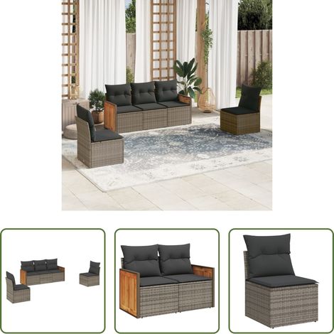 vidaXL Rattanmöbel - 5-tlg. Garten-Sofagarnitur mit Kissen Grau Poly Rattan (1/5)