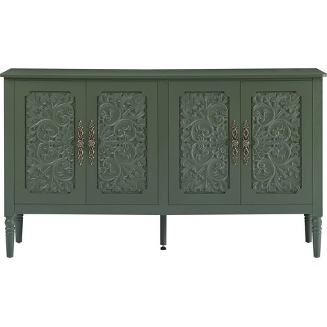Aparador vintage verde con relieve decorativo, 160 x 40 x 89 cm, tablero de partículas, MDF y metal (1/5)