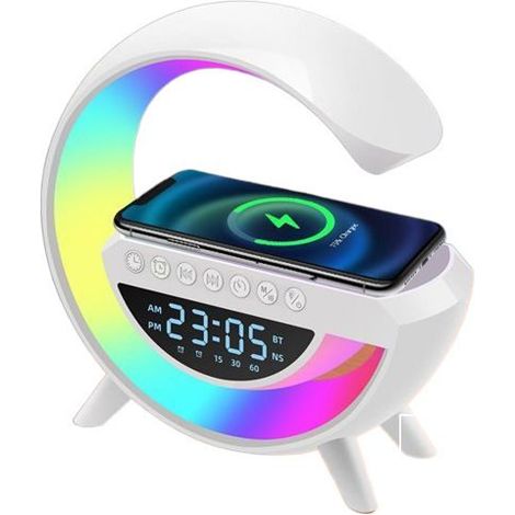 Barre de son Bluetooth avec réveil et lampe de table – Chargement sans fil – Écran LED miroir – Pour smartphone Apple/Android