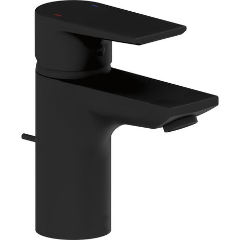 Heinrich Schulte alpha400 Waschtischarmatur Z069122-00280 Ausladung 105mm, mit Ablaufgarnitur, mattschwarz (1/4)