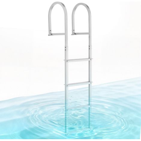 Échelle de Ponton 4 Marches Amovible, Échelle de Baignade en Alliage d'Aluminium pour Lac, Bateau, Piscine et Quai, Capacité de Charge 227 kg, avec Mains Courantes, Marches Antidérapantes en PP (1/5)