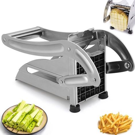 Coupe-pommes de terre - Coupe-légumes - Coupe-frites en acier inoxydable - Coupe-frites à double lame antidérapante - Coupe-légumes - Coupe-frites manuel - Convient pour couper les légumes argentés (1/5)