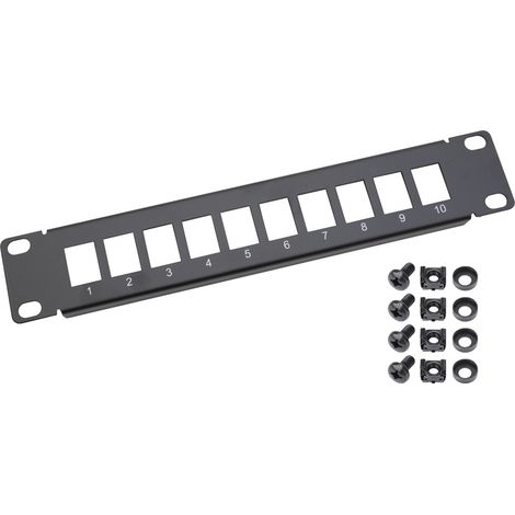 HMF 63345 UTP Keystone-Patchpanel für Serverschrank , 10 Zoll, 1 HE, 10 Ports RJ45