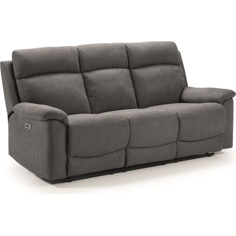 Canapé de 3 places, 2 relax électriques en tissu couleur Gris foncé - Longueur 192 x Profondeur 87 x Hauteur 99 cm (1/5)