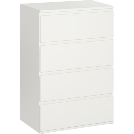 Cassettiera, credenza con 4 cassetti, mobile ufficio antiribaltamento di colore bianco, 55 x 33 x 80 cm, ideale per ambienti abitativi e lavorativi.Sul posto