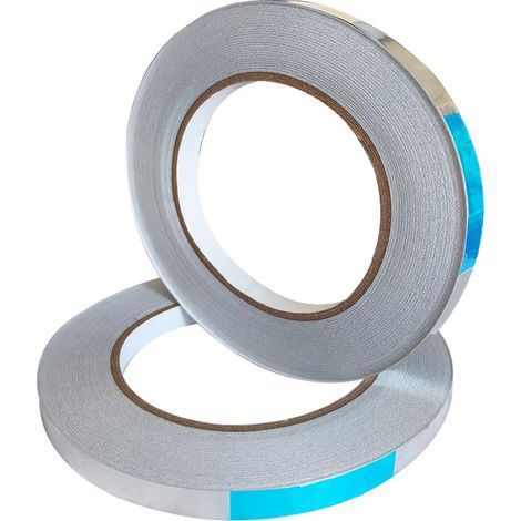 Lot de 2 rubans adhésifs en aluminium de 10 mm x 50 m, résistants à la chaleur, adaptés pour protéger, couvrir, décorer, isoler et réparer. (1/5)