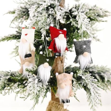 Christmas Decorations - Mini Santa Claus - 6 Plush Ornaments - Scandinavian Style - Indoor (1/4)