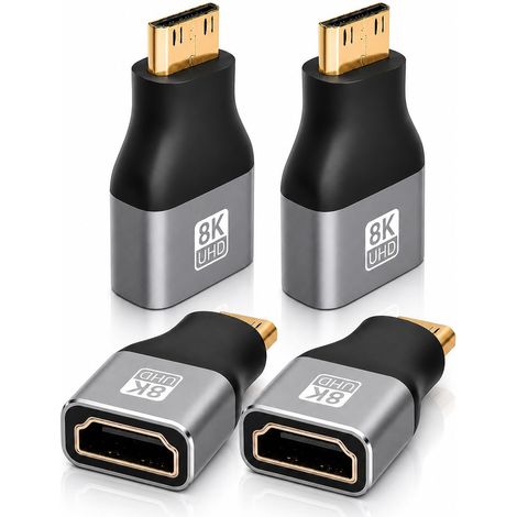4PCS 2.1 Adaptateur Mini HDMI 8K, Micro HDMI vers port vidéo standard, Adaptateur pour connecteur numérique, Adaptateur HDMI vers Mini HDMI, Compatible Ordinateurs Portables, Tablettes, Caméscopes (1/5)